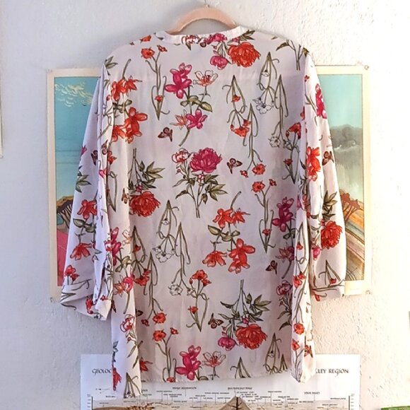 Falls Creek Floral Print V-Neck 3/4 Sleeve Blouse Woman's Plus Size 2X - Picture 4 of 4